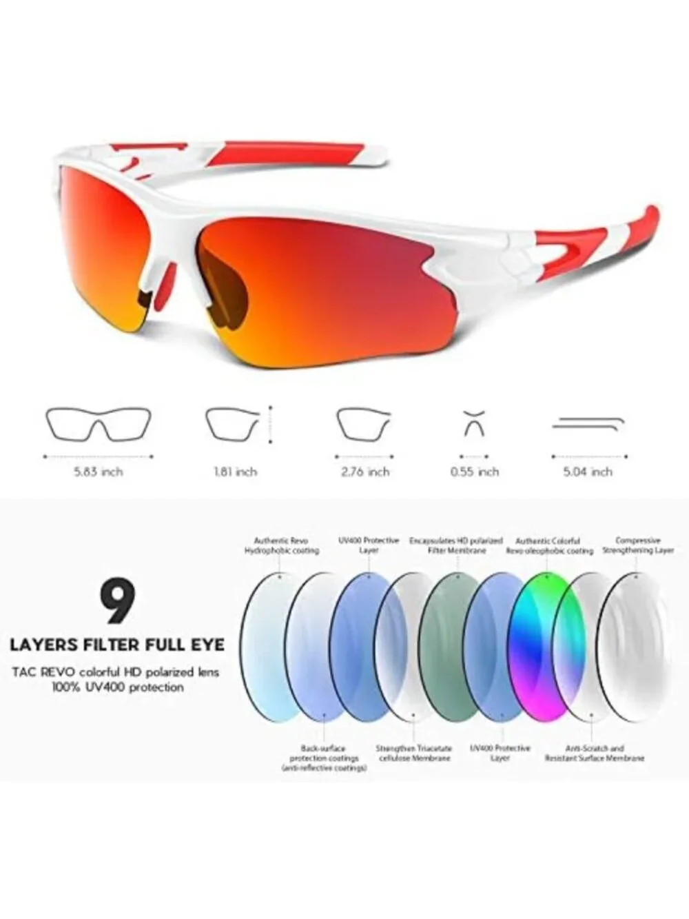 Polarized Sports Sunglasses for Men, Women & Youth - UV Protection, Lightweight
